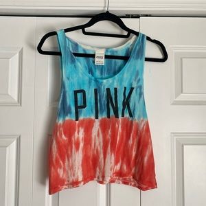 Turquoise and Coral, tie-dyed, PINK tank top